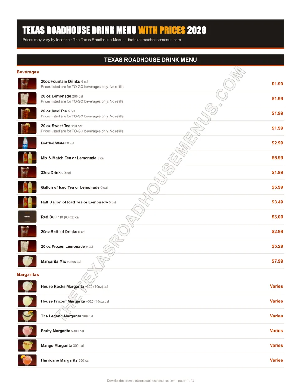 Texas Roadhouse Drink Menu PDF, page 1 of 3